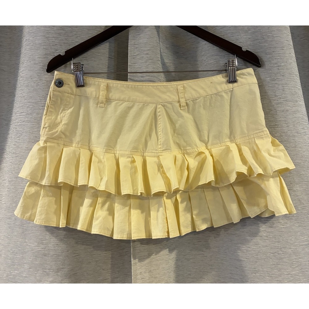 Y2K Bongo Tiered Ruffle Micro Mini Skirt Size 11 Festival Coquette Girl Yellow